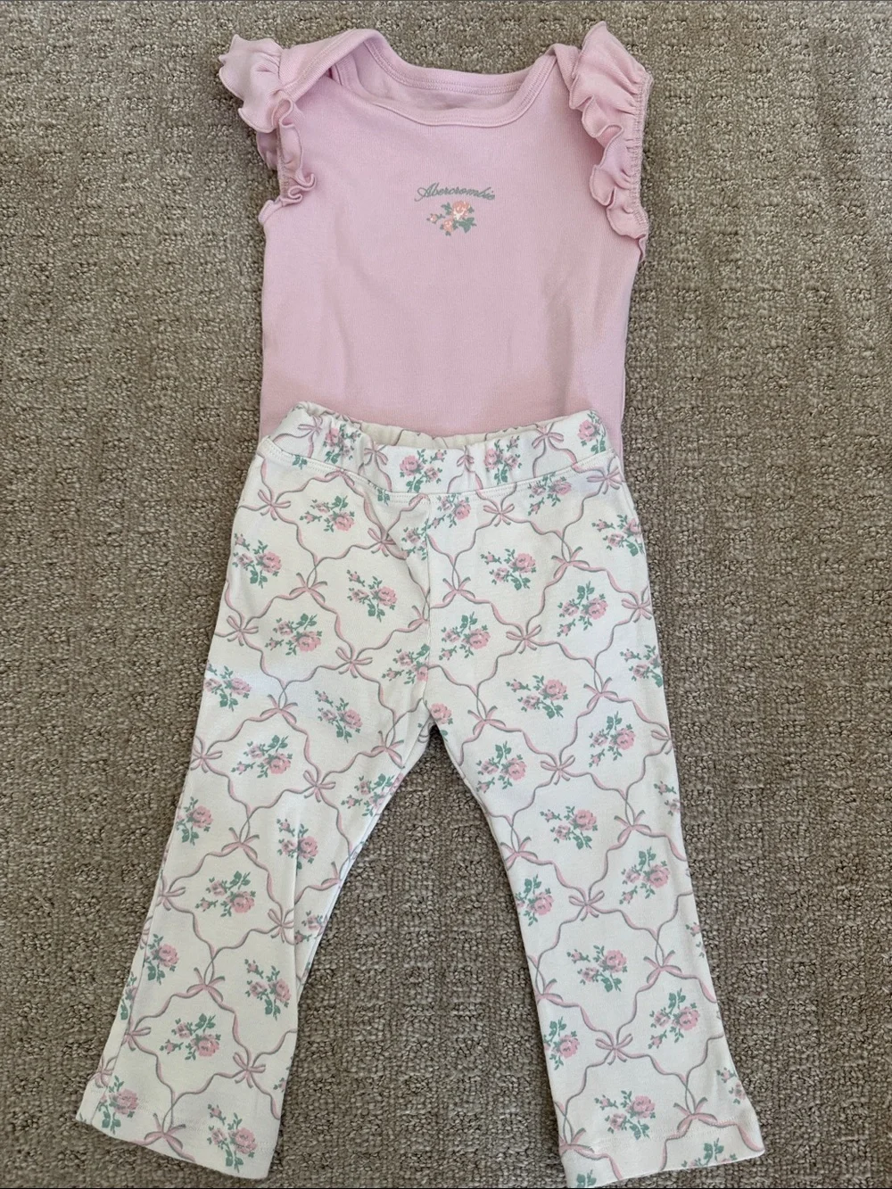 Abercrombie Kids Baby Flutter Sleeve Logo Bodysuit & Flare Leggings Set